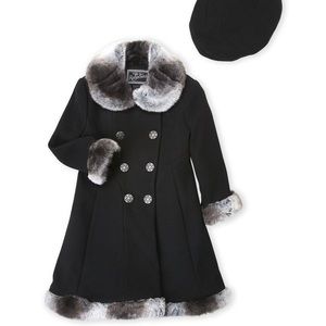Rothschild Faux Fur Trim Black Coat- 2T